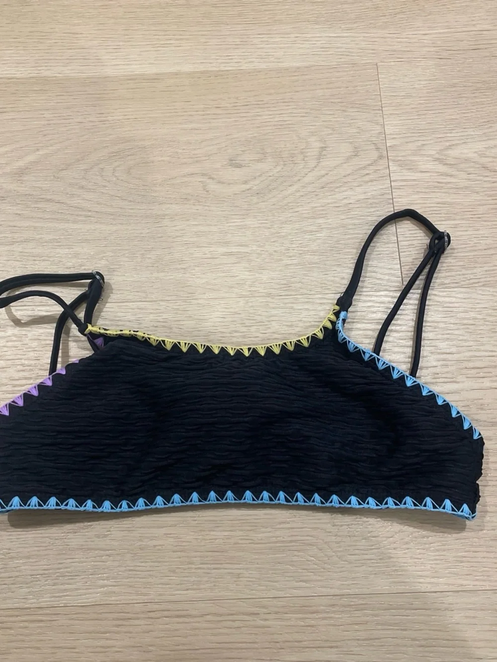 Black Girls' Two-Piece Bikini with Multicolor Stitching